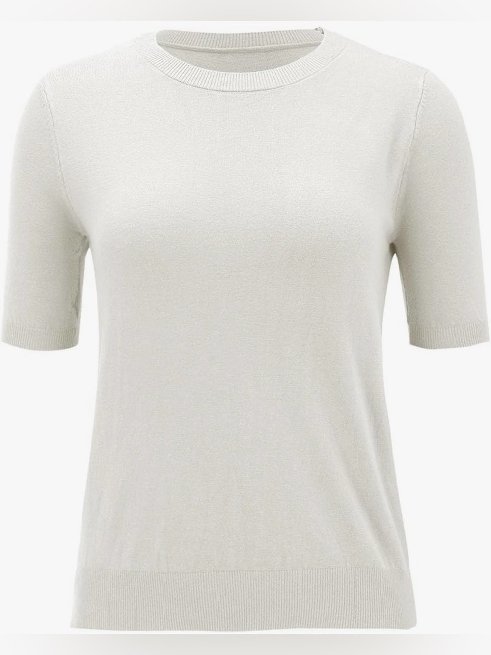 Cashmere Blend Ultra Soft Classic Short Sleeve Sweater Knit Top in Cream